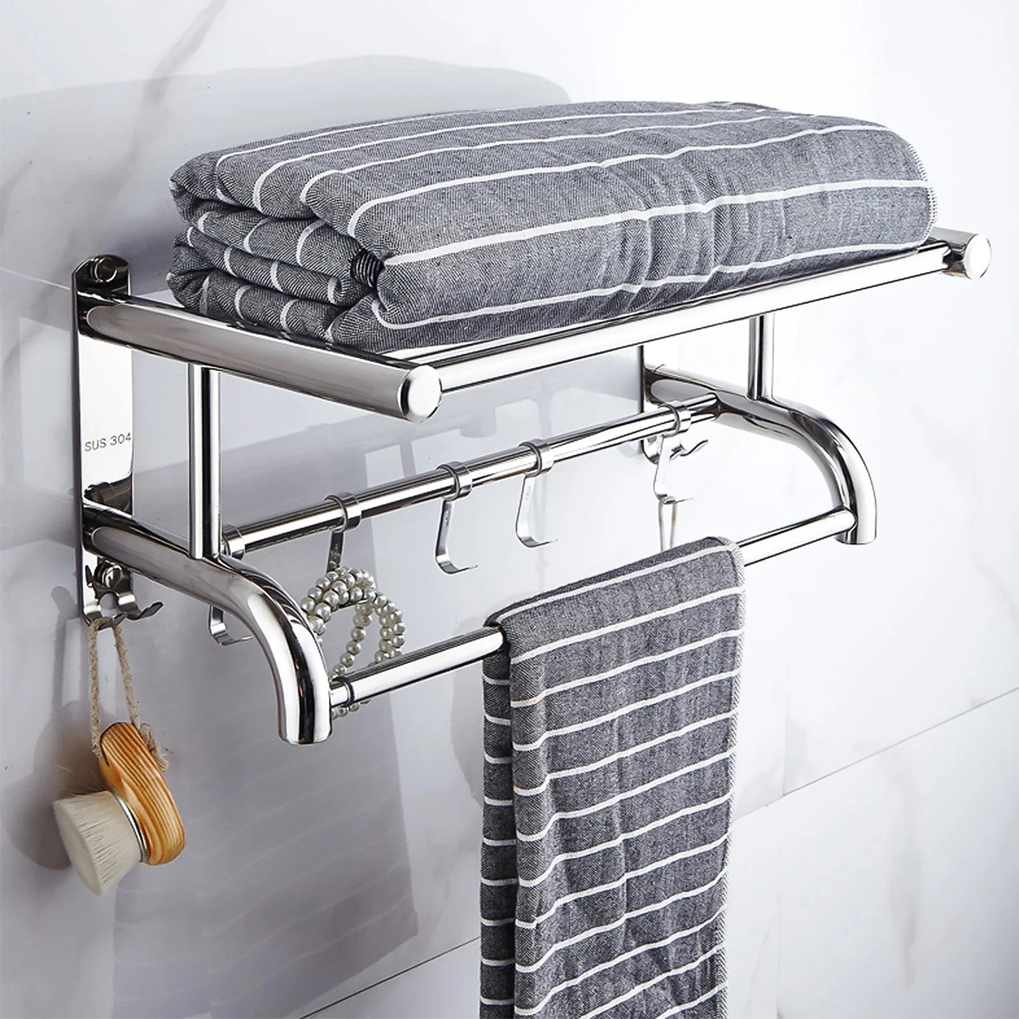 Stainless Steel Bathroom Towel Adjustable Width Holder Storage Shelf Wall Mounted Towel Rack Home Hotel Wall Shelf for Kitche