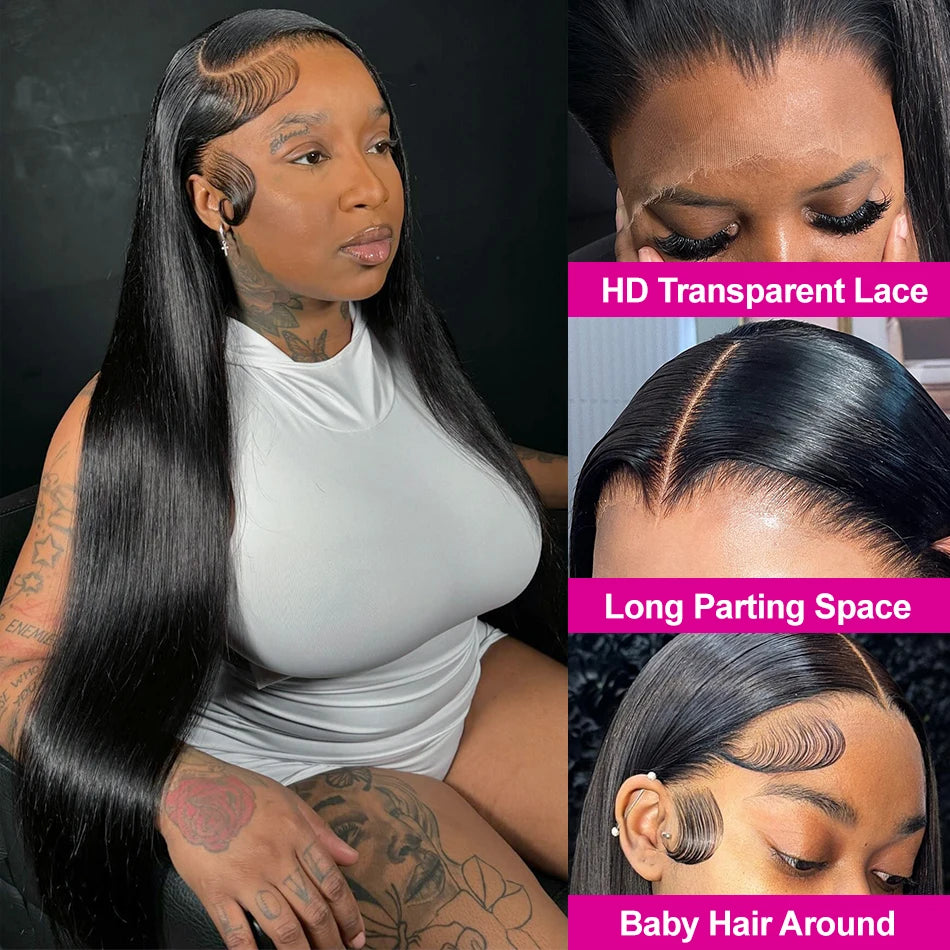 200 Density 13x4 Lace Front Human Hair Wigs Black Bone Straight Brazilian Virgin Hair 360 HD Lace wig Frontal 5x5 Glueless Wigs