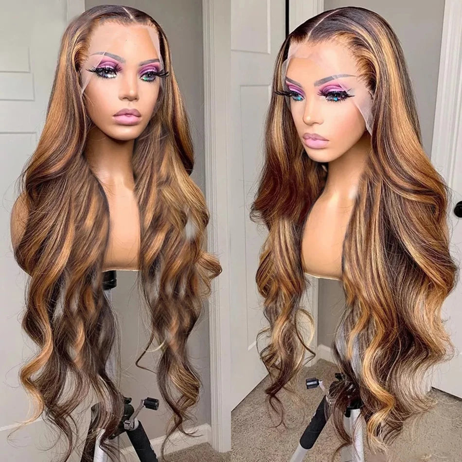 Body Wave Highlight Wig 100% Human Hair Wigs 13x6 HD Lace Frontal Wig Honey Blonde 13x4 HD Lace Front Human Hair Wigs For Women