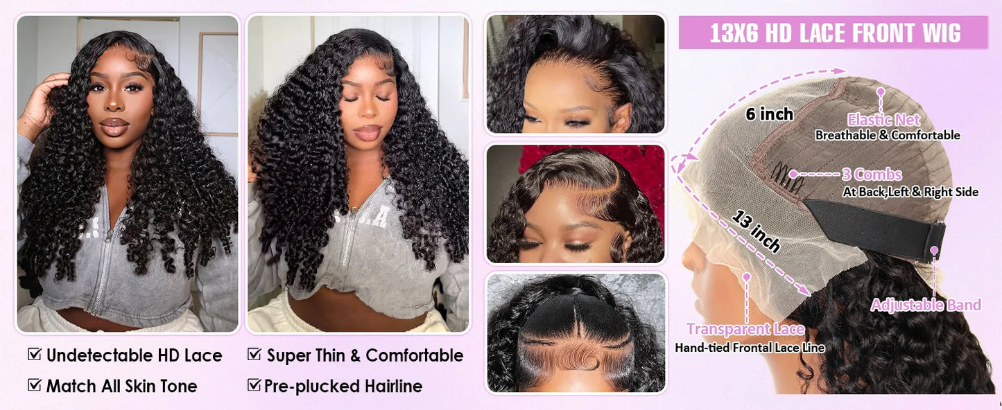 Hd Lace Wig 13x6 Human Hair 210 Density Burmese Curly Wig Human Hair Pre Plucked 15A Burmese Virgin Human Hair Wigs For Women
