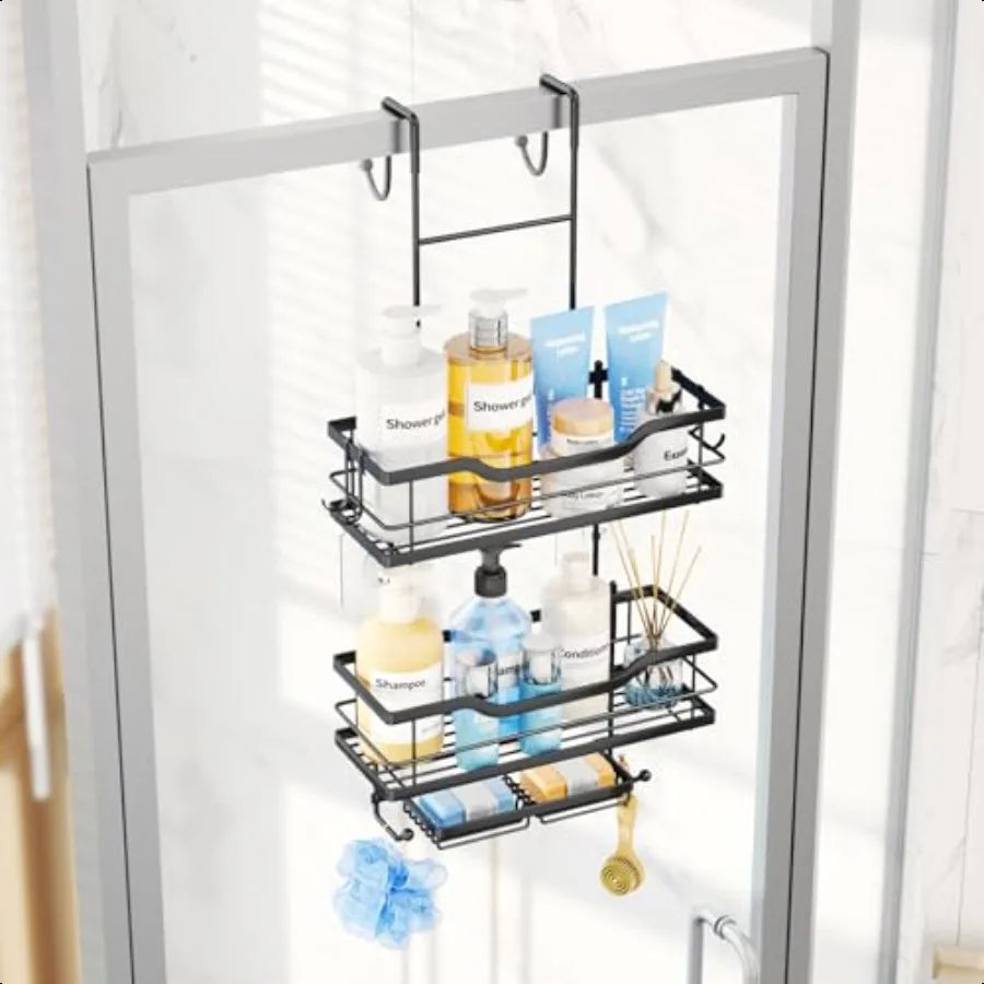 Over The Door Shower Caddy 3 Tier Shower Organizer Hanging with Soap Holders Large Capacity Shower Shees with 6 Hooks Bathroom