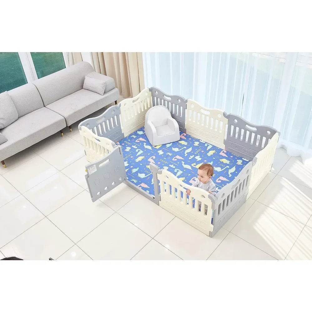 Sell like hot cakes Play Pen - Extra Large Baby Play Yard - Play Pen for Baby - Safe with Double Locking (Grey, Full Set)