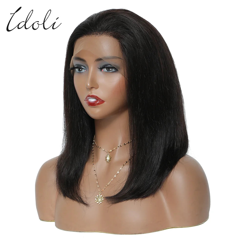 Idoli Brown Bob Lace Front Wig Human Hair Straight HD Transparent Blunt Cut Chocolate Brown Bob Wig Human Hair 13X4 Frontal Wigs