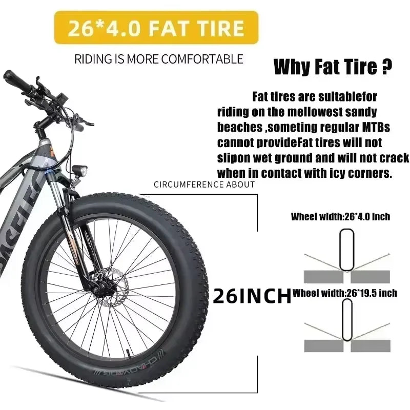 ebike GS9 Off-road Mountain Electric Bike 26-inch Fat Tire Bike 1000W 48V 17AH Hidden Battery Hydraulic Brake E-Bike