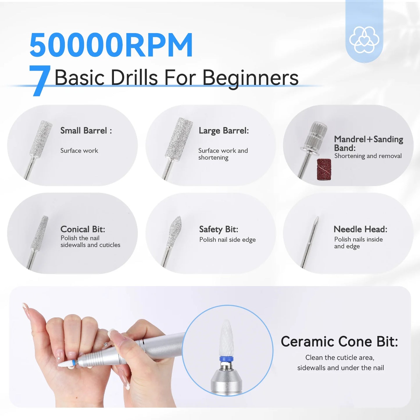 SAVILAND 50000RPM Electric Nail Drill Machine Kit with Drill Bits Drill Nail File Buffer Dust Brush Acrylic Nails Faster Removel