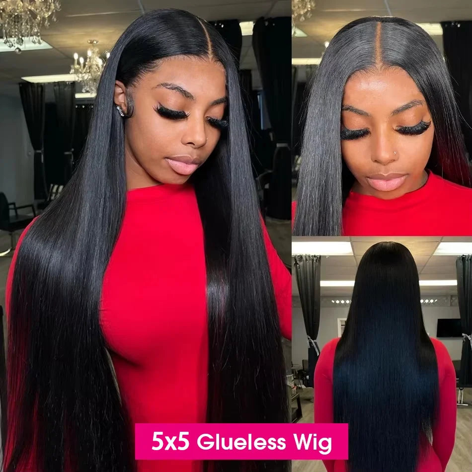 5x5 Pre Cut Hd Lace Closure Wigs 200% Glueless Wigs Human Hair Ready To Wear Bone Straight Lace Front Wigs Human Hair  For Women
