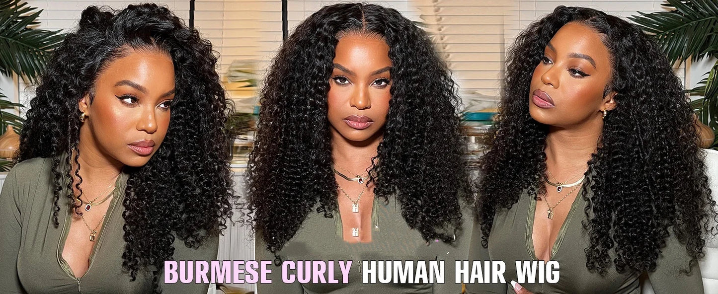 Hd Lace Wig 13x6 Human Hair 210 Density Burmese Curly Wig Human Hair Pre Plucked 15A Burmese Virgin Human Hair Wigs For Women