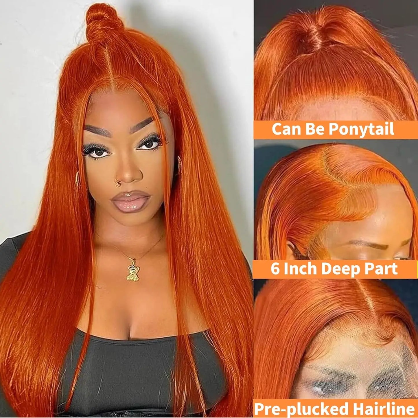 Bone Straight 13x6 Lace Front Wigs Human Hair 200% Density Ginger Colored HD Transparent Lace Frontal Wig Pre Plucked Remy Hair