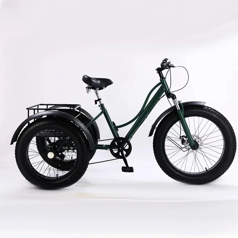 24 inch tricycle disc brake MTB fat tire off-road tricycle with basket Fatbike 7 speed three wheel Bike leisure elderly tricycle