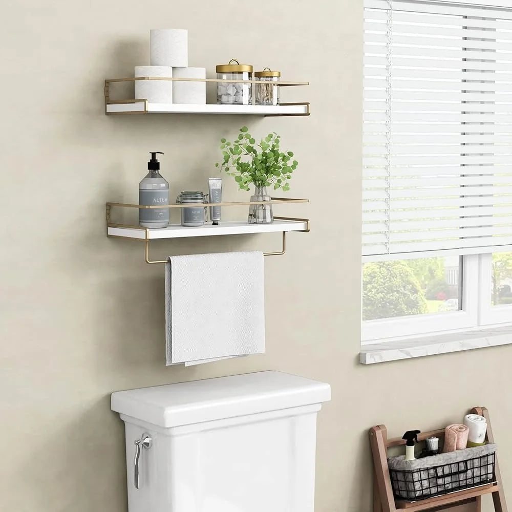 Floating Bathroom Shelves Wall Mounted Organizer with Towel Bar Bathroom Accessories Storage Toiletries and Home Office