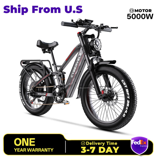 Cybervelo Power EK9 5000w Motor Commute & Off Road Electric Bike, 100 Miles+ Long Range, 26"x4.0” Fat Tire, 52V 40Ah Battery