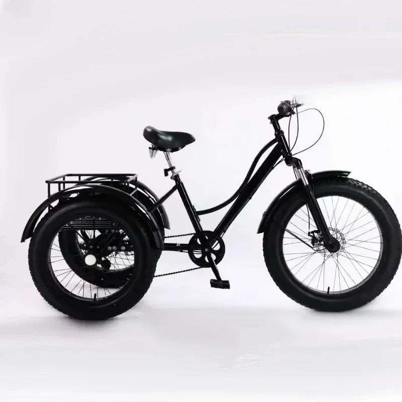 24 inch tricycle disc brake MTB fat tire off-road tricycle with basket Fatbike 7 speed three wheel Bike leisure elderly tricycle