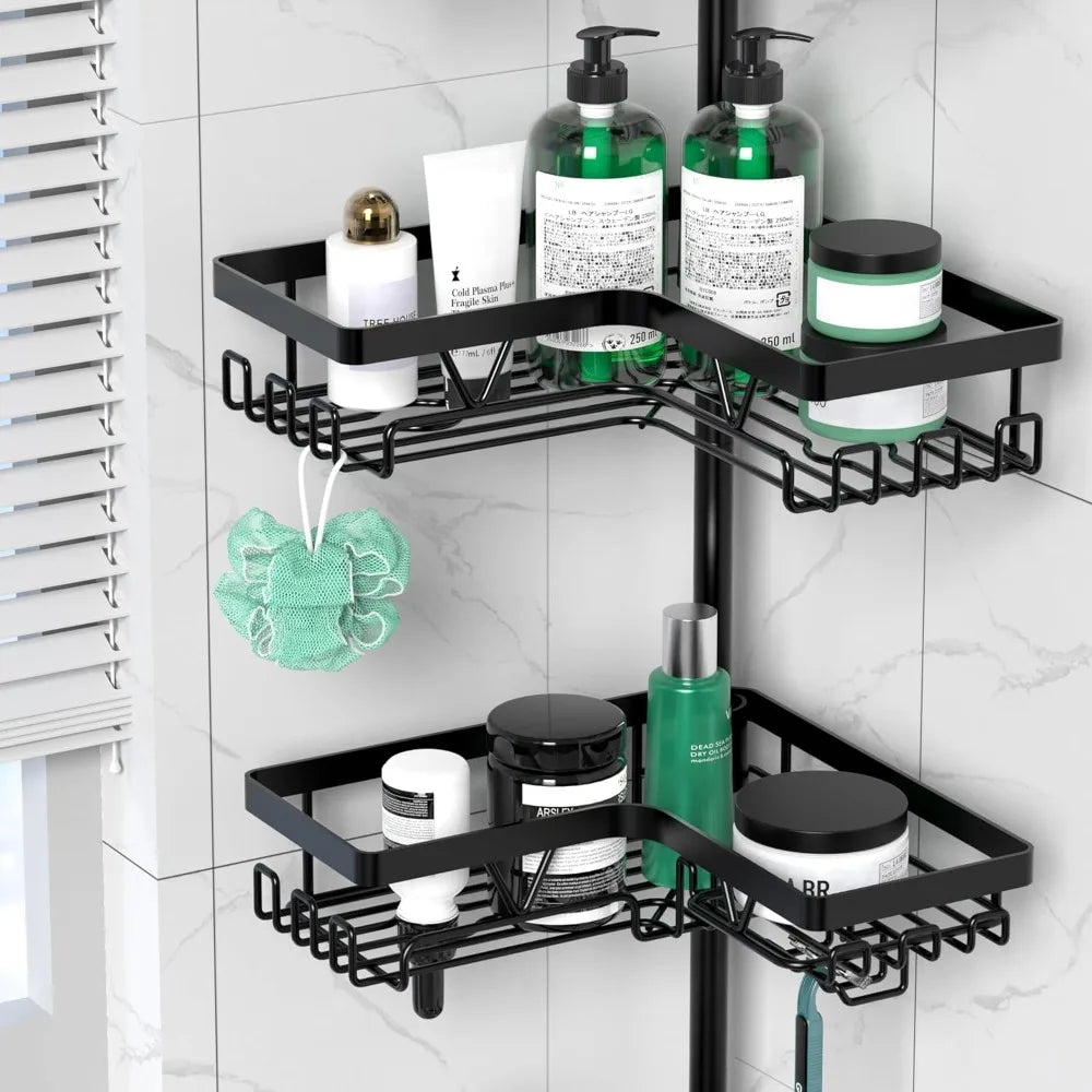 Corner Shower Caddy Tension Pole - 4 Tier Stainless Steel Rustproof Shower Corner Caddy for Bathtub Bathroom Shower Organizer