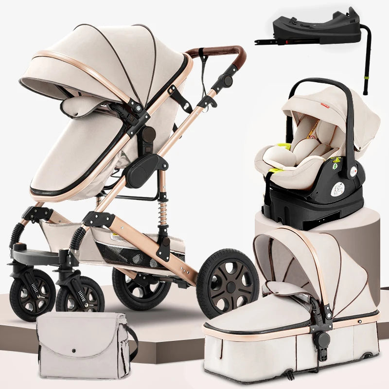 Baby Stroller Combo Car Seat,Baby Travel System with Isofix Base,Baby Carriage 3in1 Reversible Foldable Standard Stroller
