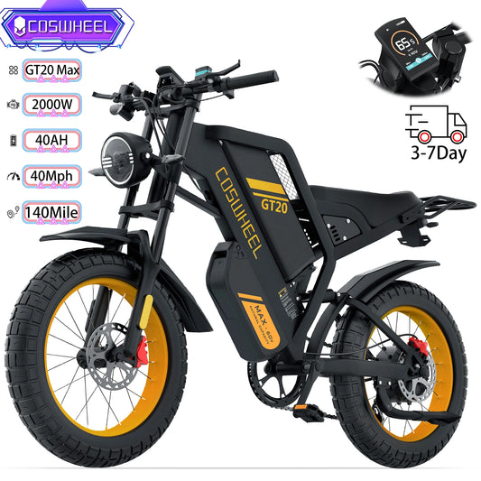 Electric Off-Road Bike COSWHEEL GT20 Max 20" 2000W 40Mph 60V 40AH(25+15) 140Mile 7 Speed Adult Unisex Full Suspension