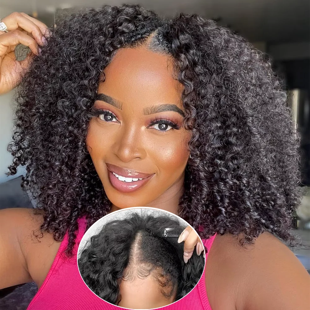 Silkwave V Part Wig Human Hair Knky Curly Glueless Wig For Black Women No Leave Out Easy Blend Clip In Half Deep Wave V Part Wig