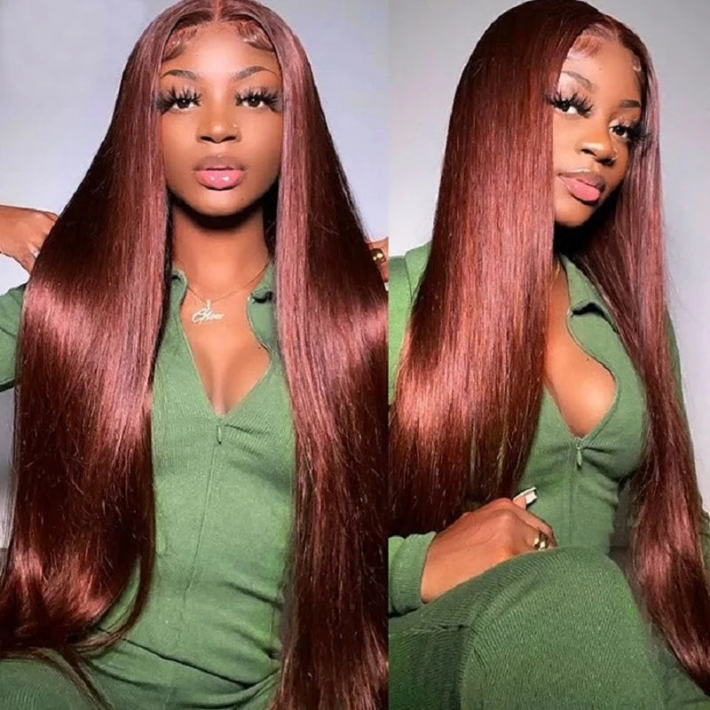 Reddish Brown 4x4 Lace Closure Wigs Human Hair 180% Density Straight Copper Red Lace Front Wig Auburn Brown Brazilian Hair