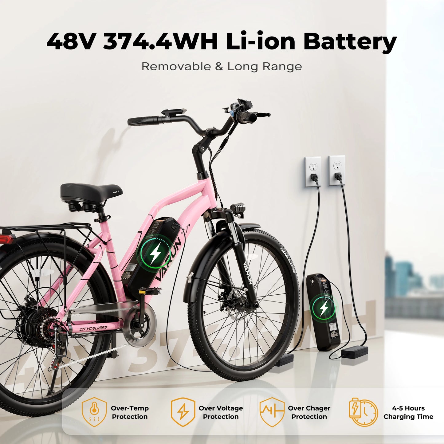 VARUN CITY CRUISER Electric Bicycle 500W Motor Adult E-Bike 48V 7.8AH Battery Women Electric Bike 26 lnch Tire Mountain E-Bike