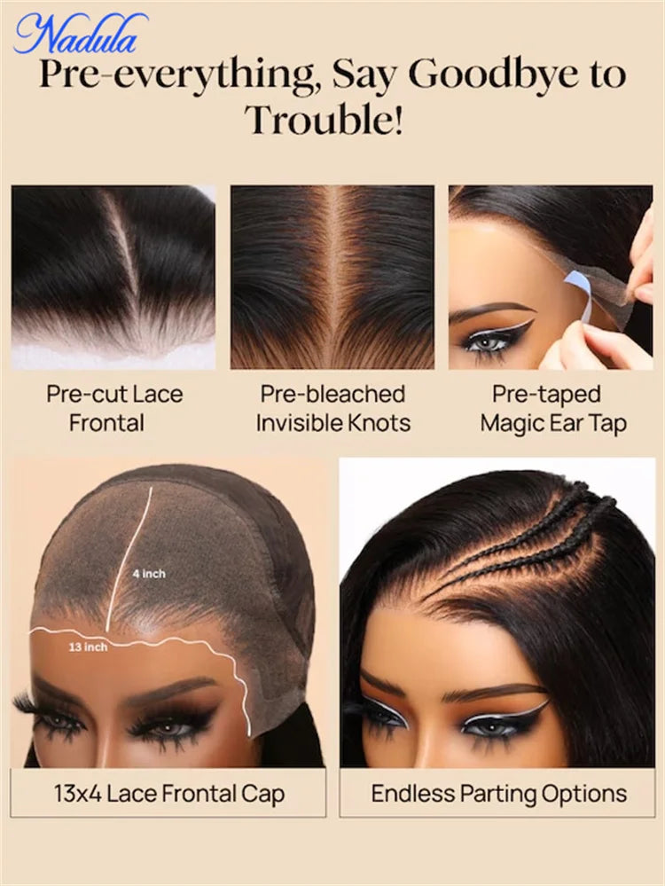 Nadula Hair 7X5 13X4 Yaki Straight BOB Wig Pre cut Lace Pre Bleached Tiny Knots Glueless Bob Lace Front Human Hair Wig