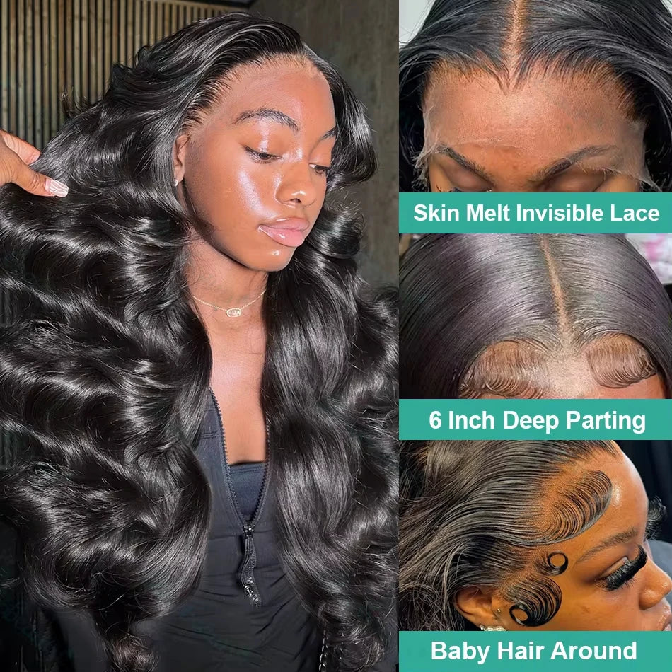 13x6 Lace Front Wigs Human Hair 180 Density Hd Body Wave Lace Frontal Human Hair Wigs For Women Glueless Pre Plucked Black Wig