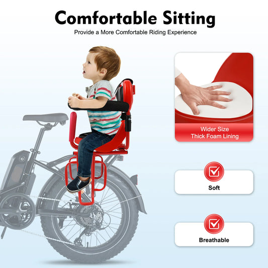 Bike Child Safety Seat Bicycle Child Safety Seat with Safety Fence ,Foot Pedal & Seat Belt, for Baby, Toddler, Child, Universal