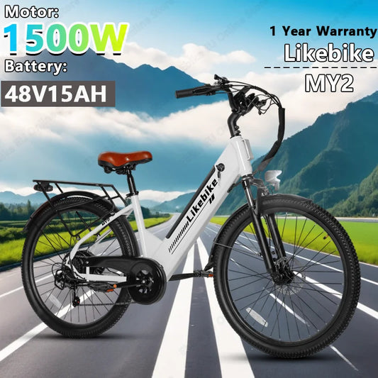 LikeBike MY2 E Bike 1500W Peak Motor 48V15AH Removable Battery Electric Bike Dual Disc Brakes One Year Warranty Electric Bicycle