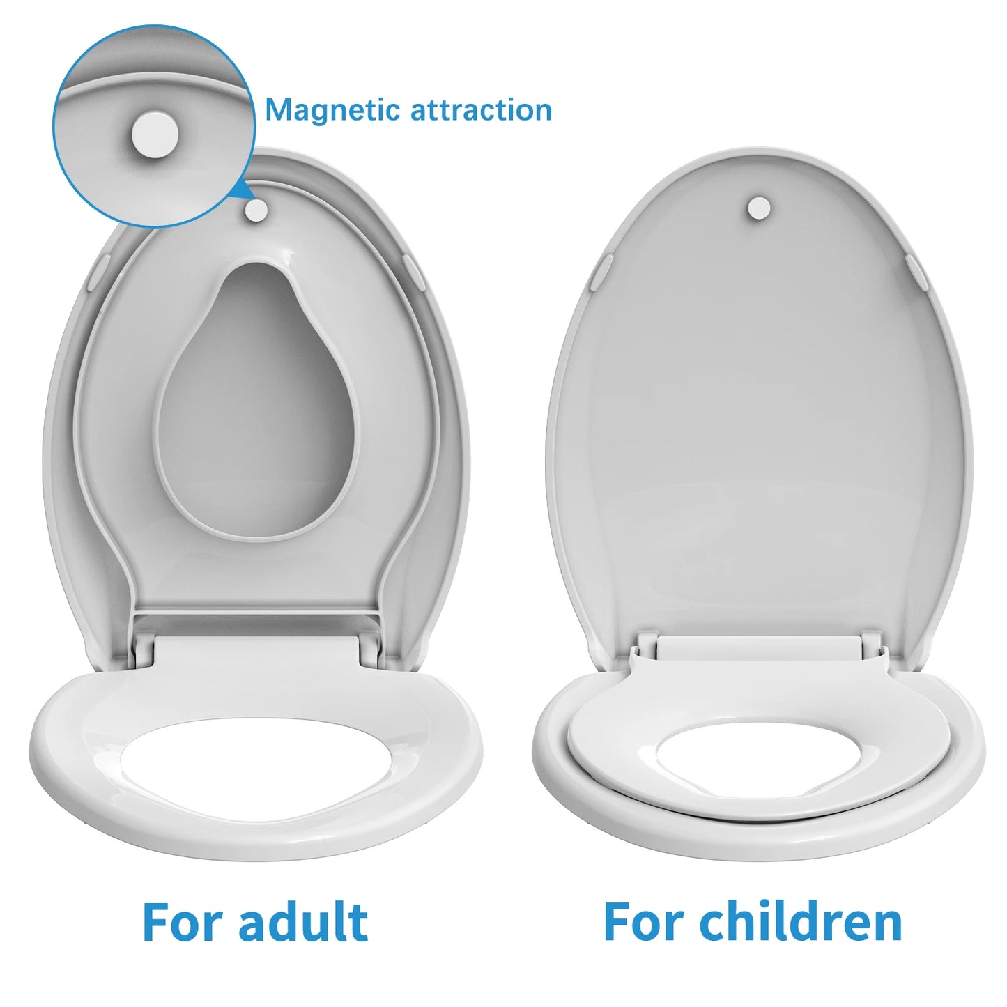 Elongated Toilet Seat with Built in Potty Training Seat Magnetic Kids Seat and Cover, Slow Close Fits Both Adult and Child