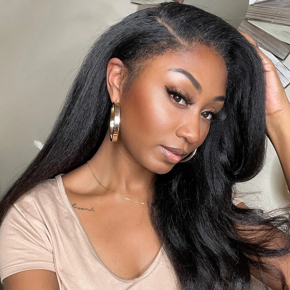 Yaki Kinky Straight 4C Edges 13x6 HD Lace Frontal Wig Human Hair 200 250 Density Lace Front Human Hair Wigs For Women Preplucked