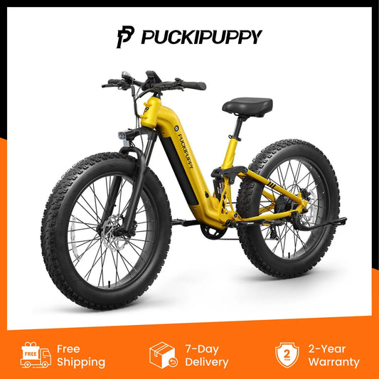 PUCKIPUPPY Electric Bike for Adults 960W 48V 20AH Battery Electric Bicycles 26" Fat Tire 7 Speed Full Suspension Step-Thru Ebike