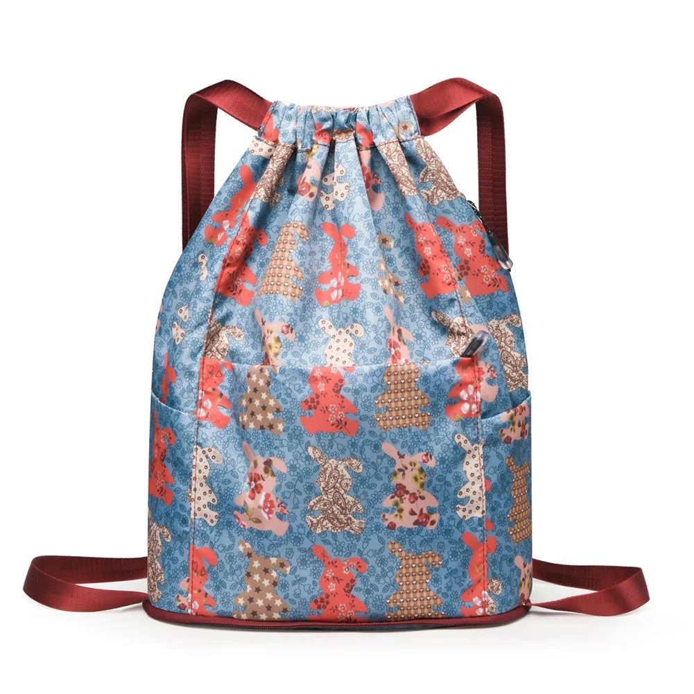 Drawstring Casual Backpack Foldable Unisex Sports Knapsack Dry-wet Separation Multifunctional with Zipper Handle for Laptop Book