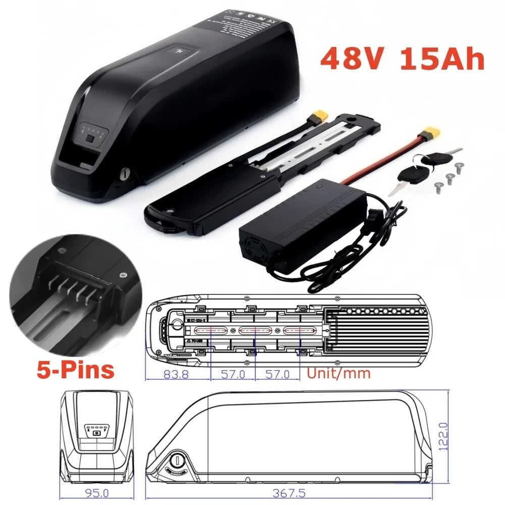 5-Pins Hailong 52V 48v 36v Battery 20Ah Li-ion E bike Battery Pack For BAFANG,Tongsheng 1000W 500W 350W Motor Electric Bike Kit