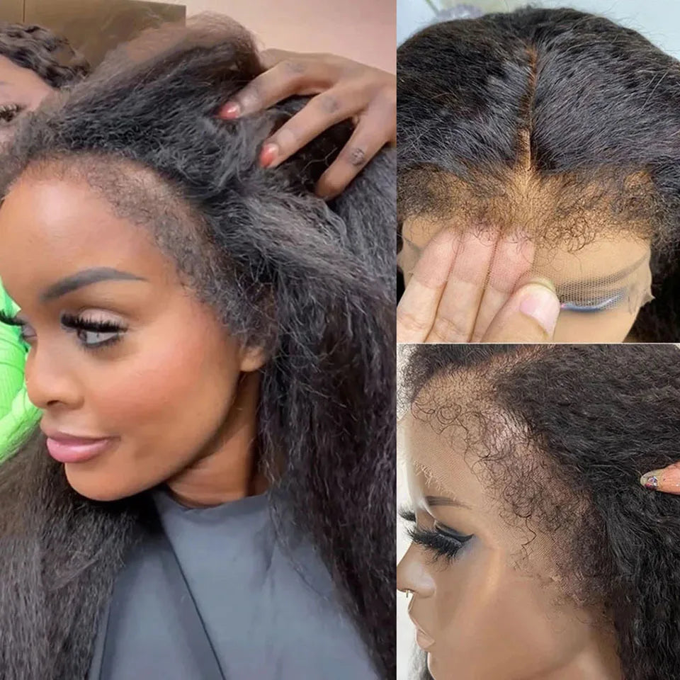 Yaki Kinky Straight 4C Edges 13x6 HD Lace Frontal Wig Human Hair 200 250 Density Lace Front Human Hair Wigs For Women Preplucked