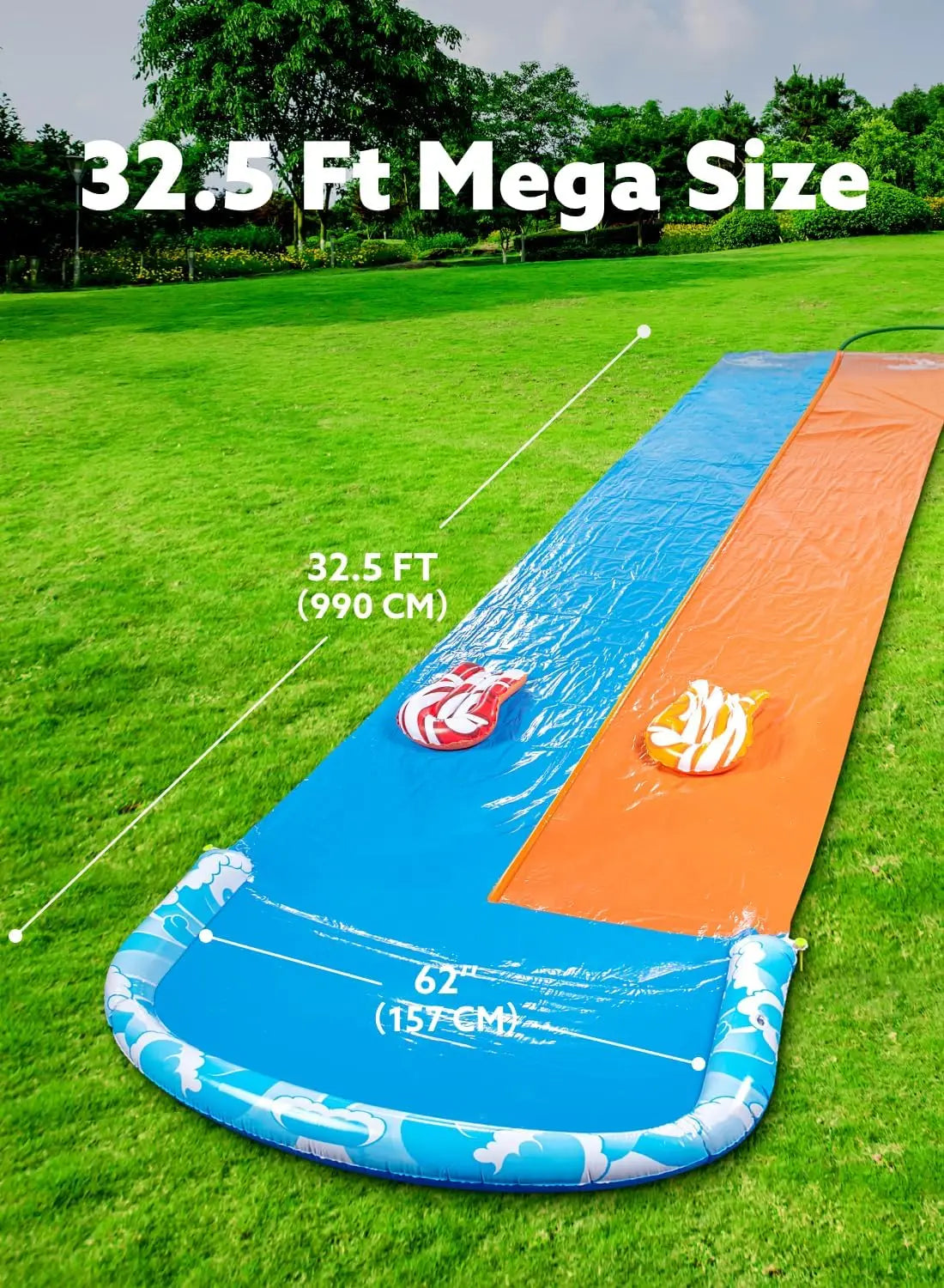 32.5ft Extra Long Double Lawn Water Slide with Sprinkler and Inflatable Boards for Kids Adults Summer Fun