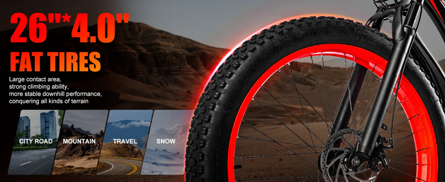 EOEOTWO E01 Electric Bike Adults,1500W Ebike,34MPH 60Miles Electric Mountain Bike,26" Fat Tire Electric Bicycle+1 Year Warranty