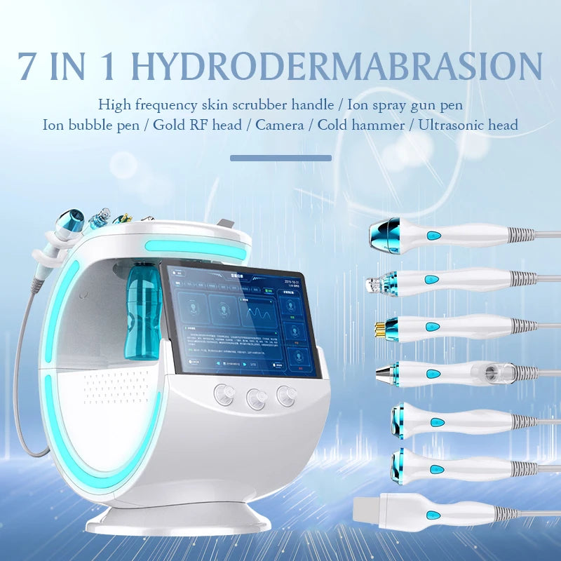 Smart Ice Blue 7-in-1 Function Skin Detection Care Small Bubble Plot Radio Frequency Lifting Beauty Introduction Instrument CE