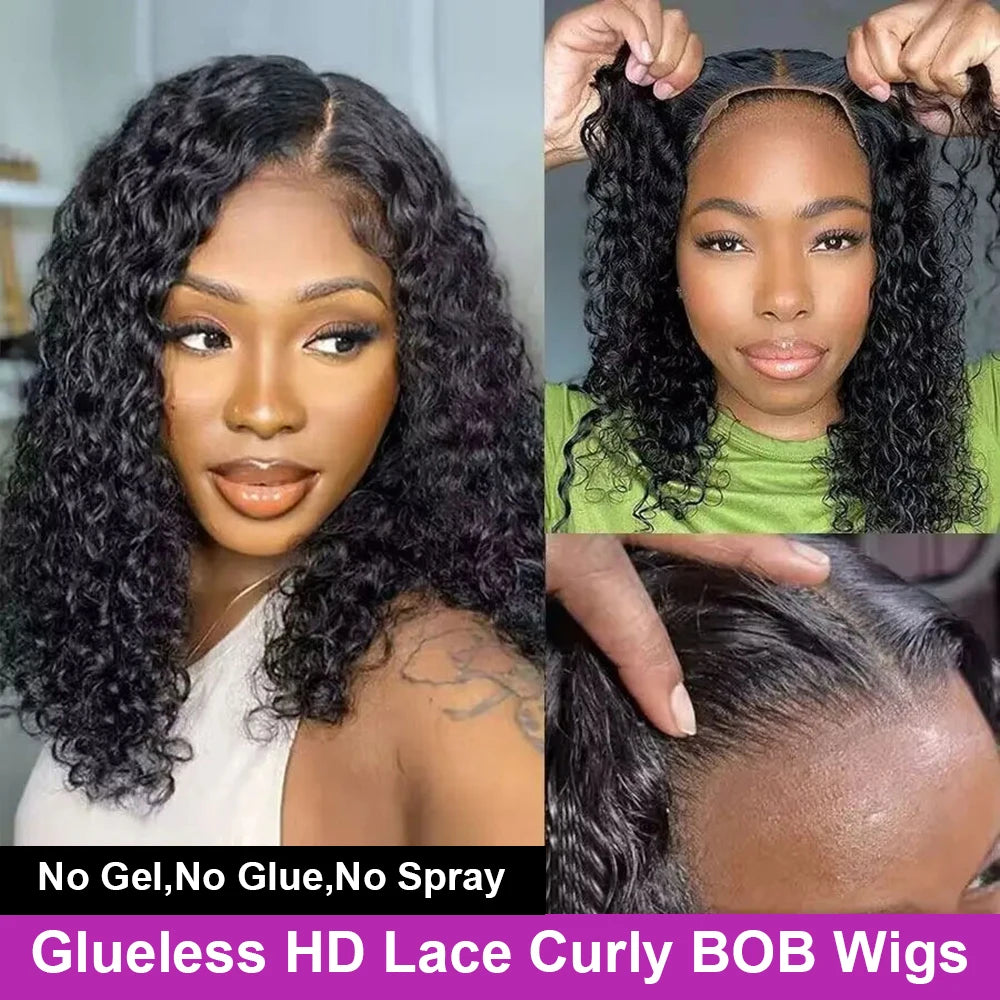 Brazilian Deep Water Wave Curly Bob 100% Human Hair Glueless Wigs Deep Wave HD Lace Front 13x4 13x6 Transparent Lace Frontal Wig
