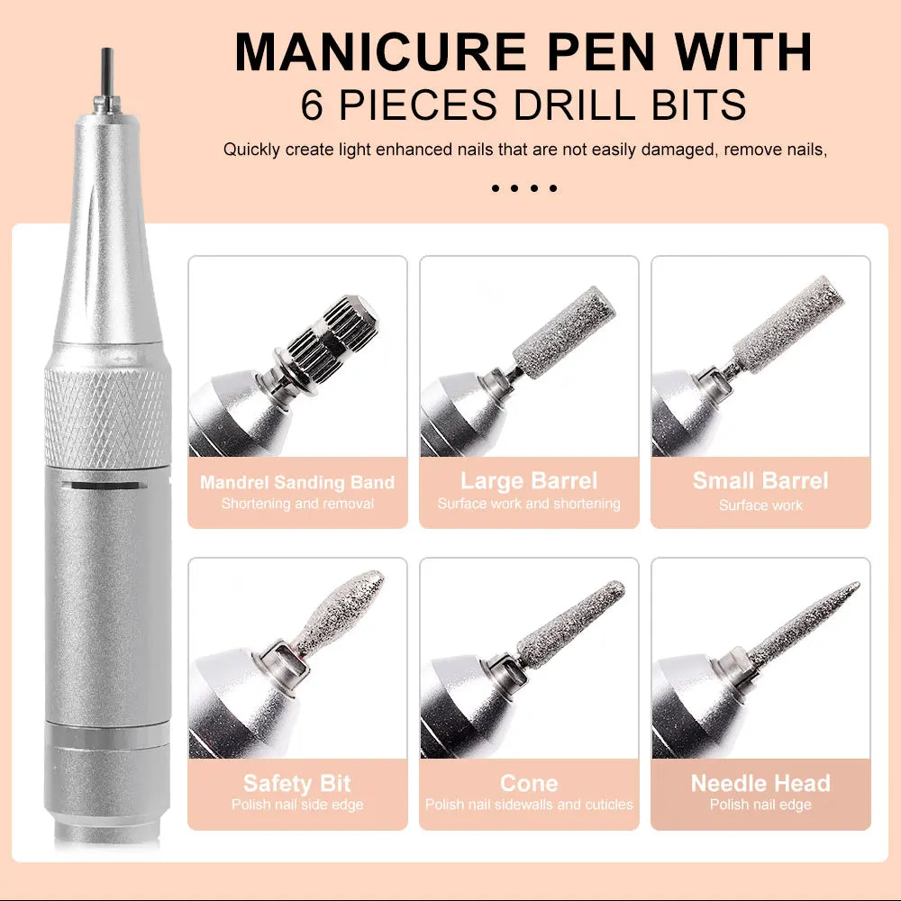 45000RPM Electric Nail Drill File Professional for Acrylic Gel Dip Powder Nails Portable Machine Kit for Manicure Pedicure Tools