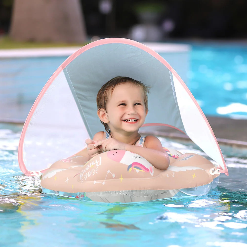 Baby Swimming Float With Canopy Inflatable Infant Ring Kids Pool Accessories Circle Bathing Summer Toys
