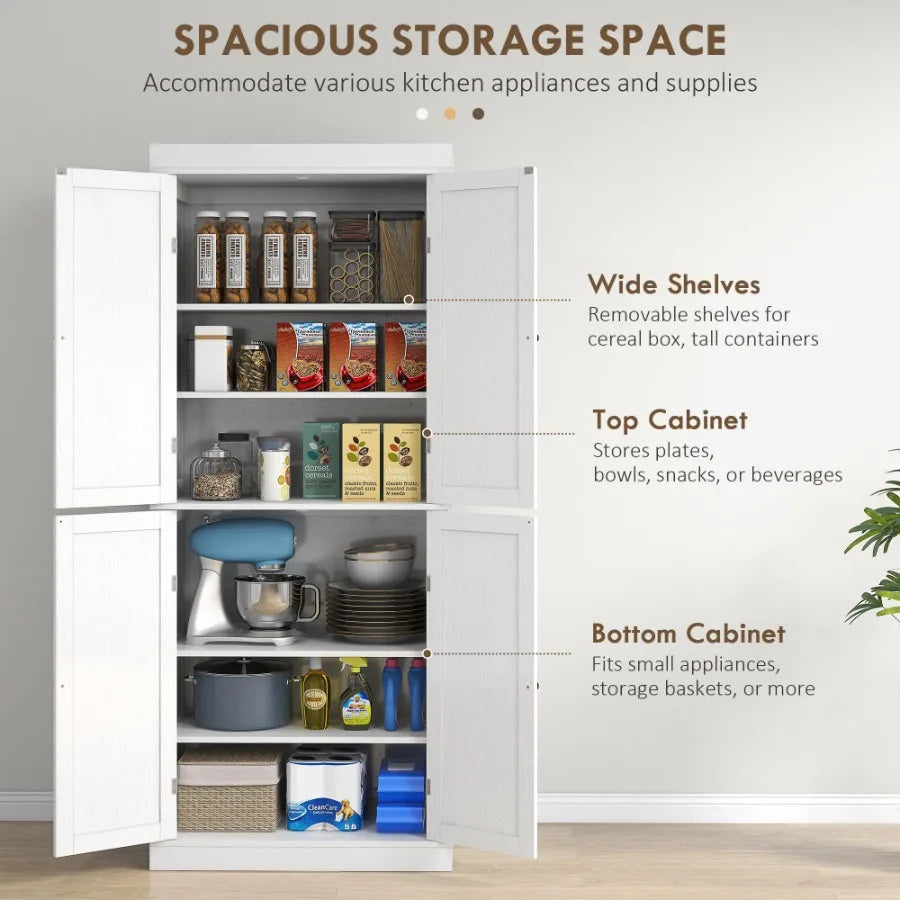 HOMCOM 72"  Cabinet Storage with Doors and Shelves Elegant Kitchen Storage White