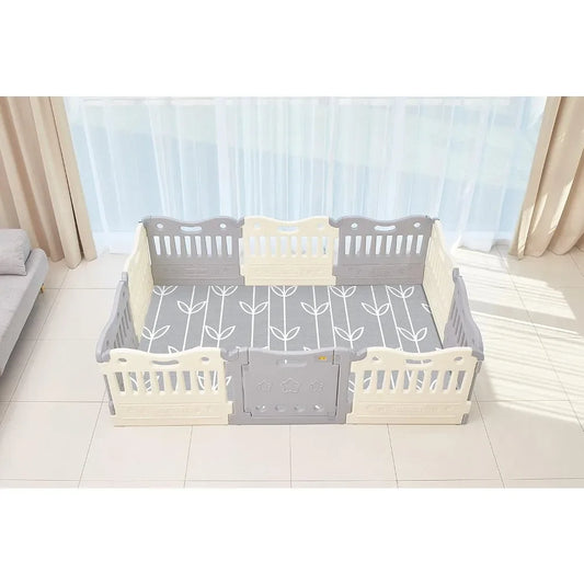 Sell like hot cakes Play Pen - Extra Large Baby Play Yard - Play Pen for Baby - Safe with Double Locking (Grey, Full Set)