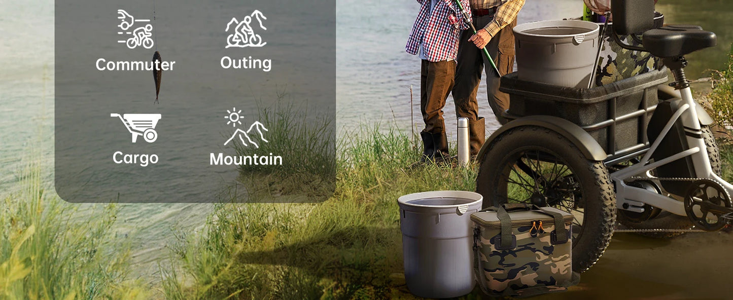 PUCKIPUPPY Electric Tricycle for Adult with 960W Peak Motor 60 Miles Range Pickup Class Trike 500 Lbs Load Electric Trike