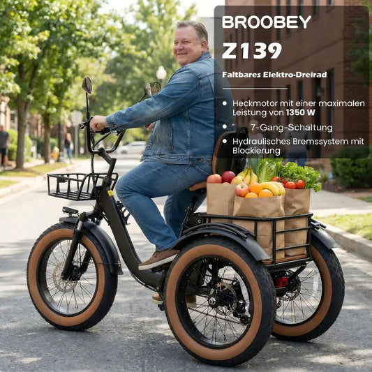 Foldable Electric Tricycle for Adults, Peak 1350W Electric Bicycle with Removable 48V 16Ah Battery