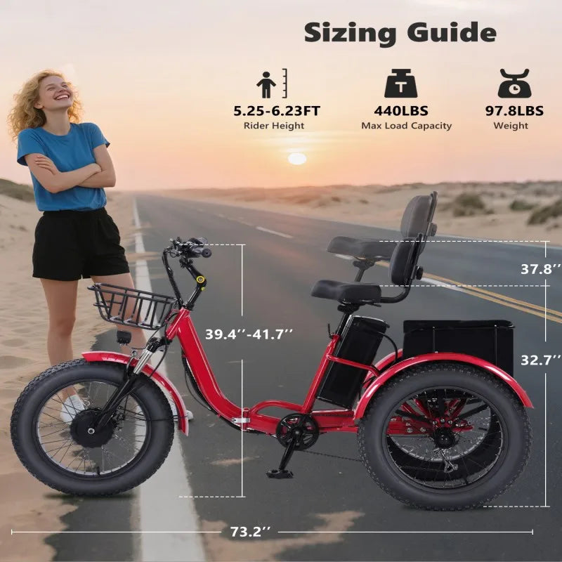 48V500WElectric Tricycle for Adults Brushless Motor Folding Trike Ebike Folding E-Tricycle with Large Basket and Lithium Battery