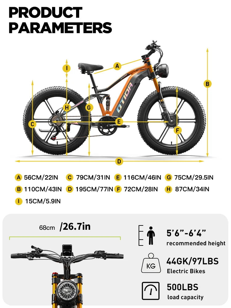 OTIDA NEW RX80 2000W 32MPH Dual Motors Electric Bicycle 48V20AH Lithium Battery 26 Inch 4.0 Fatbike Electric Bike For Adults