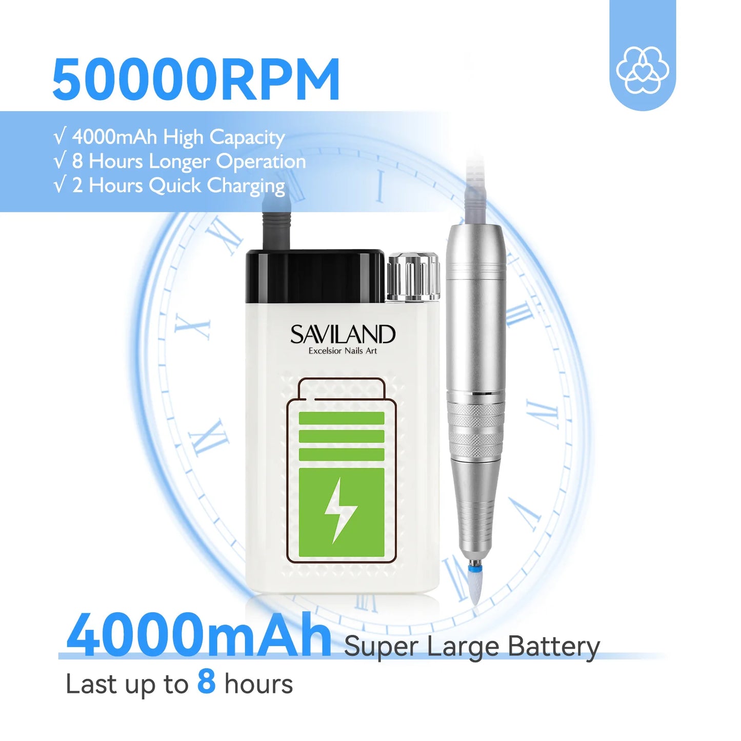 SAVILAND 50000RPM Electric Nail Drill Machine Kit with Drill Bits Drill Nail File Buffer Dust Brush Acrylic Nails Faster Removel