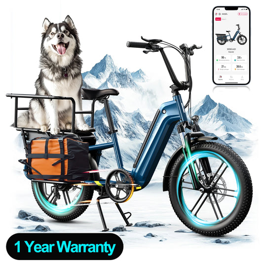 SISIGAD K008 Electric Bike 1500W motor, 28MPH speed, 80-mile range, 20" fat tires, 7-speed cargo e-bike.
