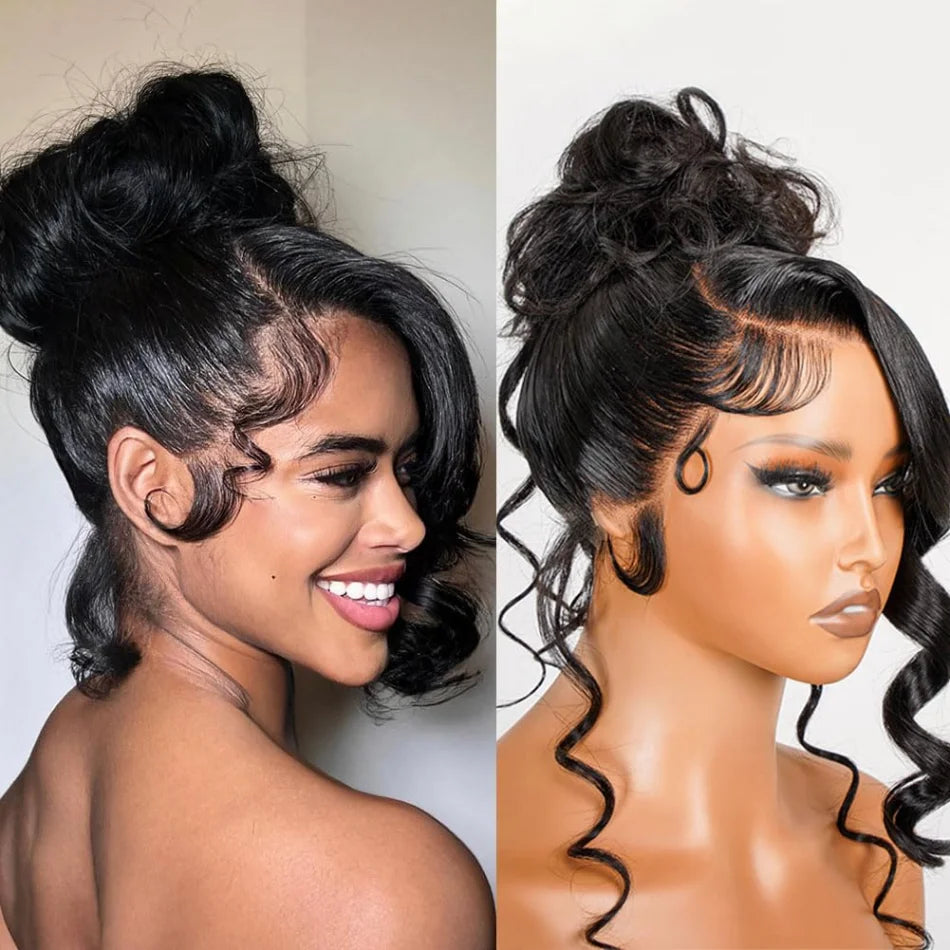 13x6 Lace Front Wigs Human Hair 180 Density Hd Body Wave Lace Frontal Human Hair Wigs For Women Glueless Pre Plucked Black Wig