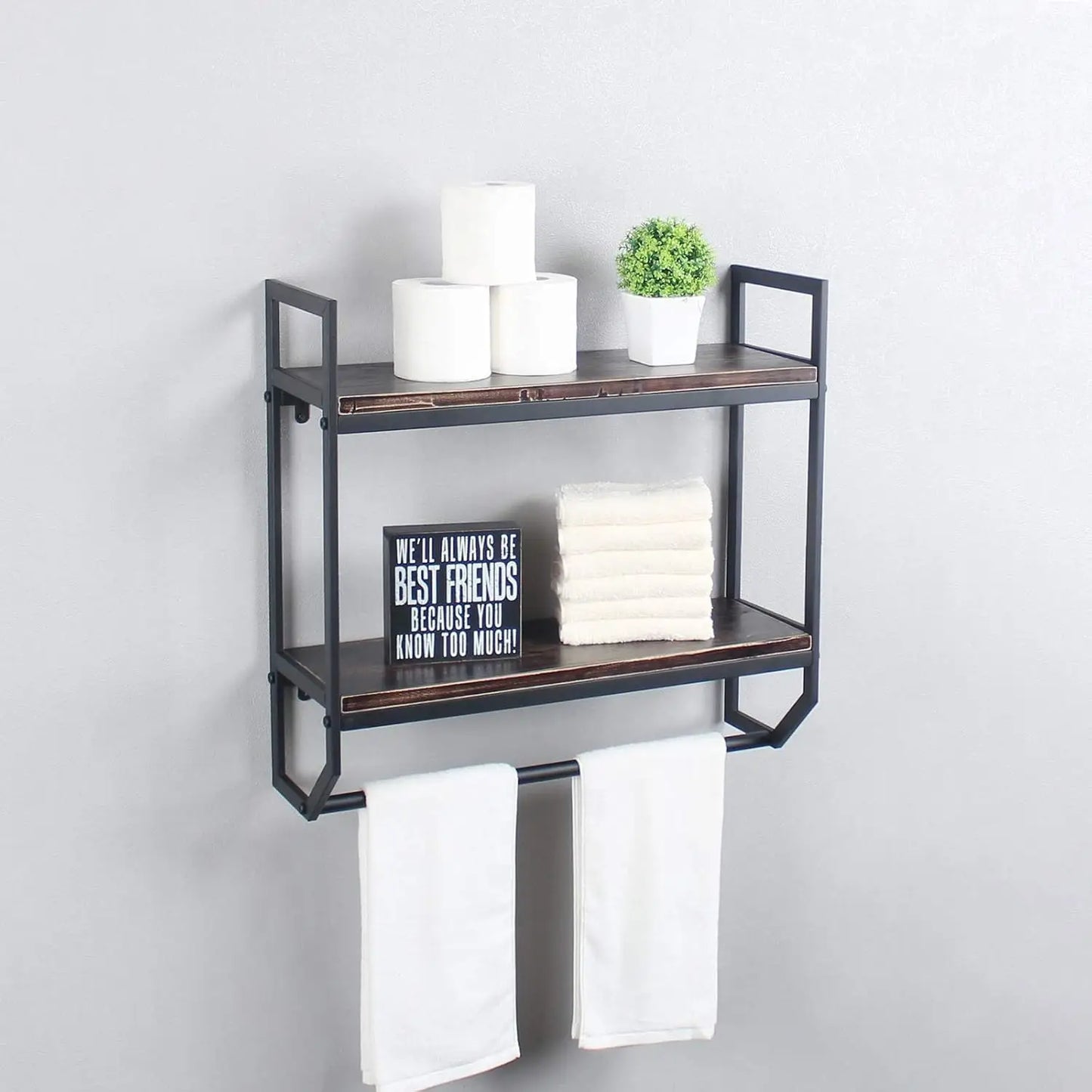 Towel Rack with Towel Bar,2-Tier 24" Bathroom Shelves Wall Mounted,Rustic Wall Shelf Over Toilet,Utility Storage Shelf Rack