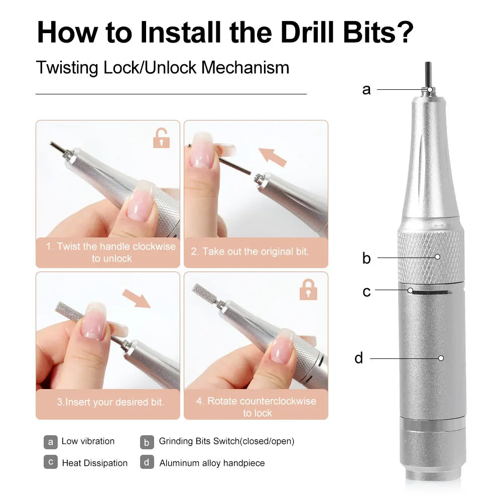 45000RPM Electric Nail Drill File Professional for Acrylic Gel Dip Powder Nails Portable Machine Kit for Manicure Pedicure Tools