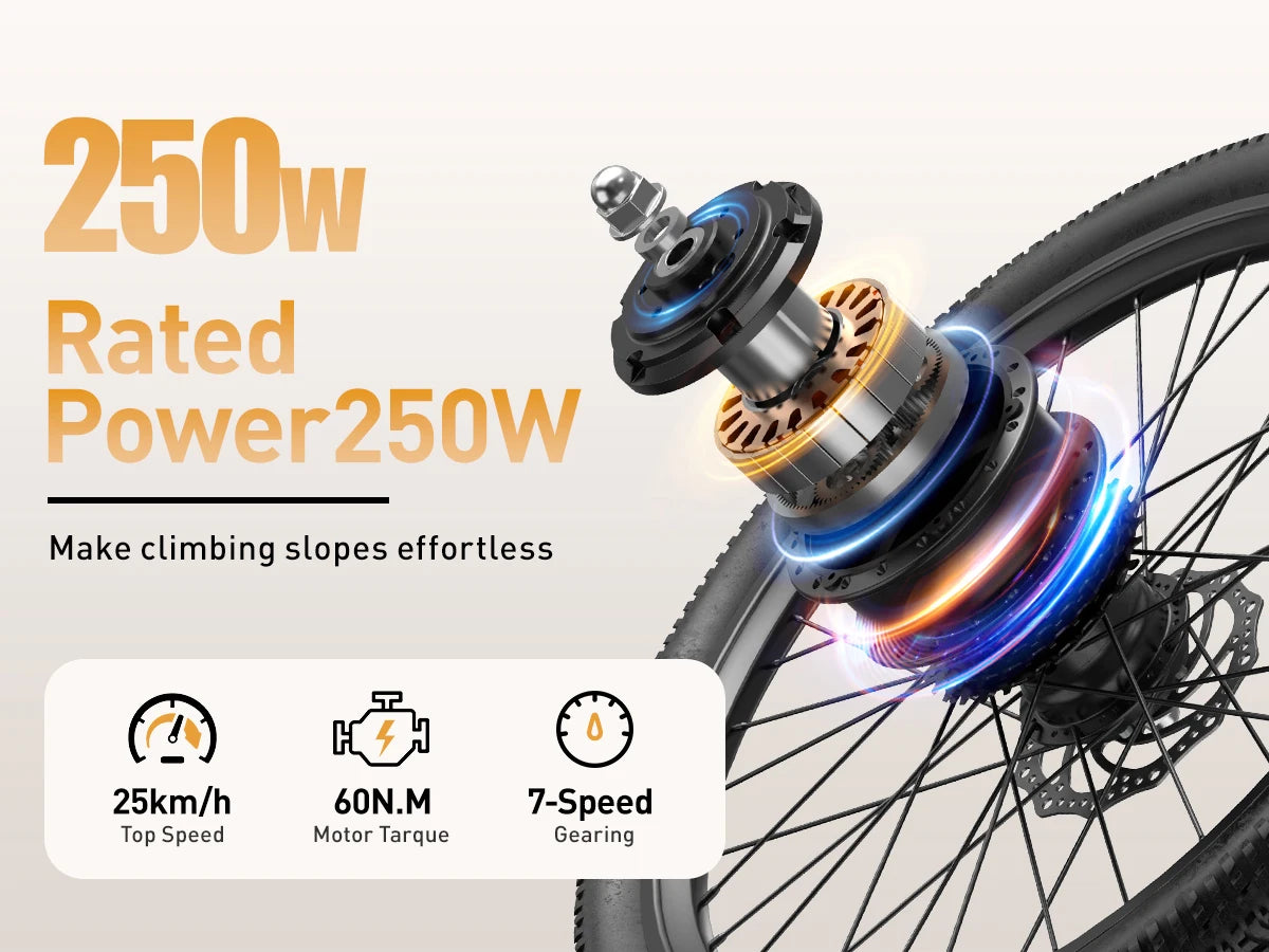 Adult Electric Bicycle 400W Motor 36V 13AH Battery 7-Speed Gear Shift NFC Keyless Start Commuting And Outdoor Riding Suitable